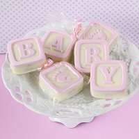 Baby Girl Shower Party Favours - Baby Blocks White Chocolate Covered Oreo Cookies