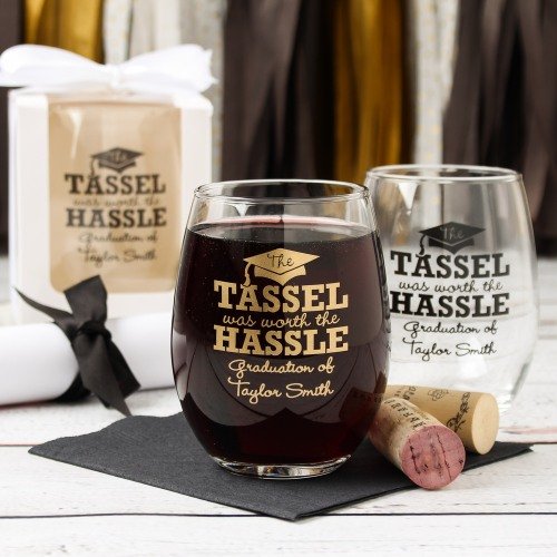 Graduation Party and Gift Guide - Personalized Graduation Party Stemless Wine Glass