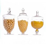 Set of 3 clear glass apothecary jars with lids